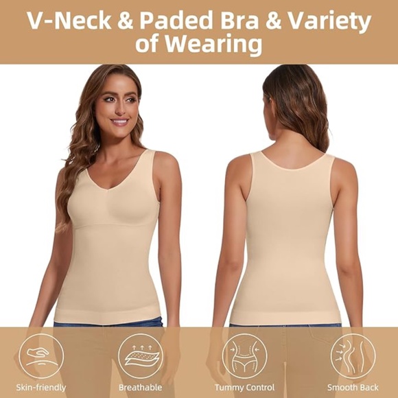Women’s Compression V-Neck Cami Tummy Control Tank Top Shapewear - Picture 3 of 8